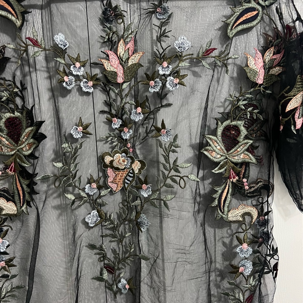 Zara Black Sheer Top with Floral Embroidery